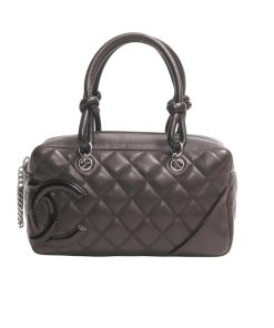 Chanel Cambon Bowler Bag Quilted Leather Brown 21Cm
