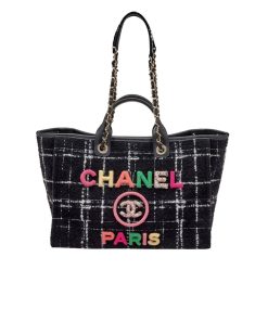 Chanel Tweed Medium Deauville  Tote Black Multicolor 37Cm