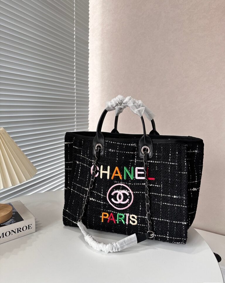 Chanel Tweed Medium Deauville  Tote Black Multicolor 37Cm - Image 2