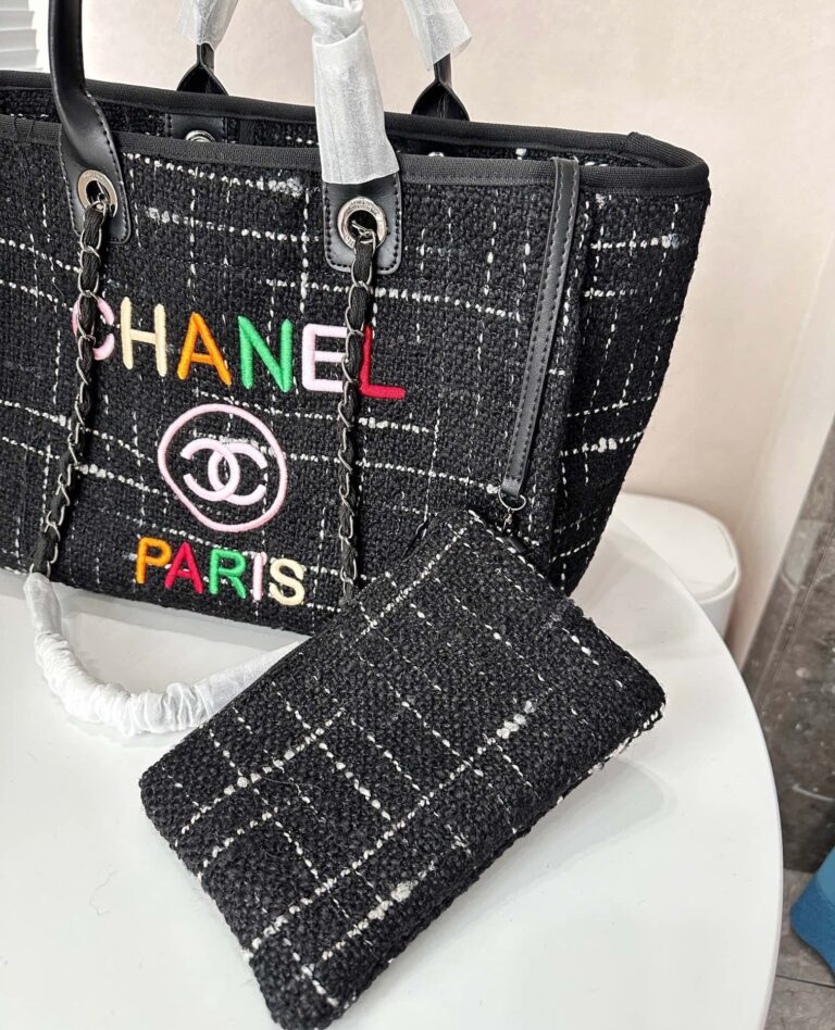 Chanel Tweed Medium Deauville  Tote Black Multicolor 37Cm - Image 3