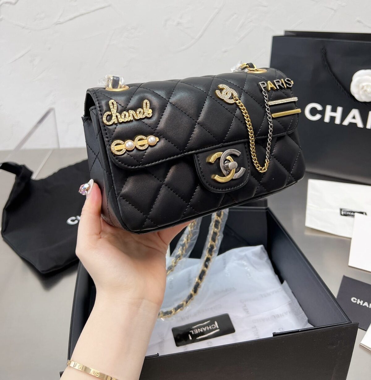 Chanel Quilted Lambskin Mini Coco Clips Flap Gold And Ruthenium Hardware Black 20Cm - Image 8