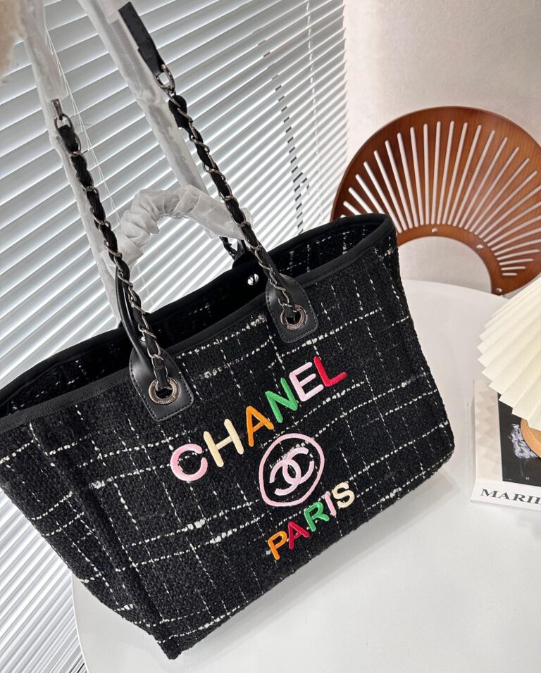 Chanel Tweed Medium Deauville  Tote Black Multicolor 37Cm - Image 4