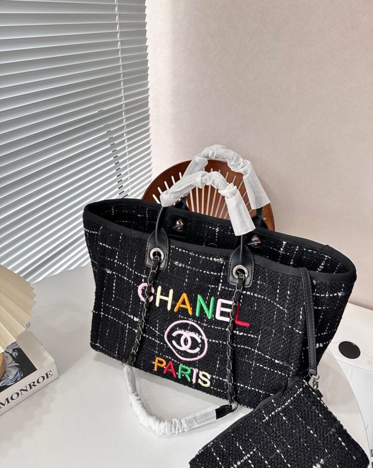 Chanel Tweed Medium Deauville  Tote Black Multicolor 37Cm - Image 6