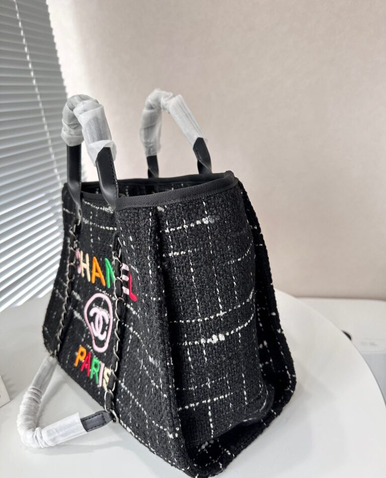 Chanel Tweed Medium Deauville  Tote Black Multicolor 37Cm - Image 8