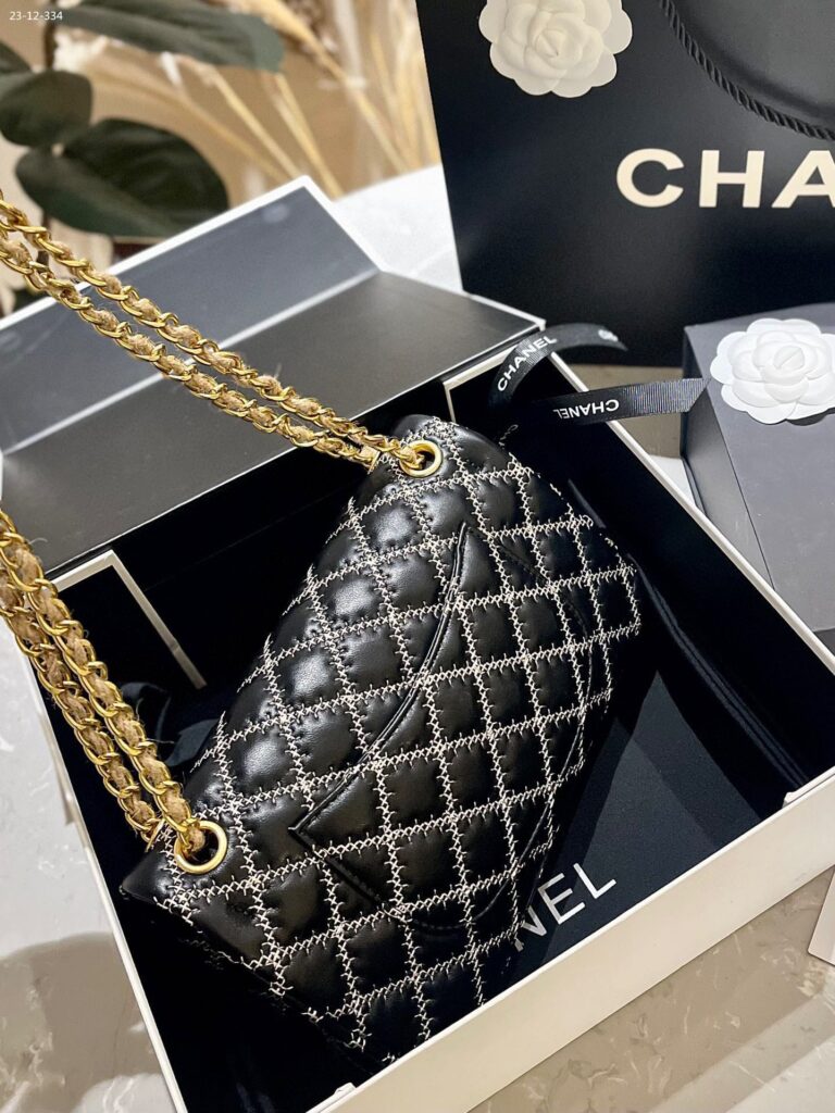 Chanel Satin Flap Shoulder Bag With Natural Hemp Diamond Stitching Black 25Cm - Image 9
