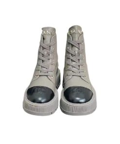 Chanel Cc Lace Up Boot Grey Black