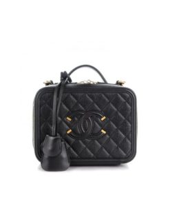 Chanel Caviar Quilted Cc Filigree Vanity Case Black 18Cm