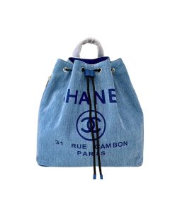 Chanel Deauville Backpack Blue 34Cm