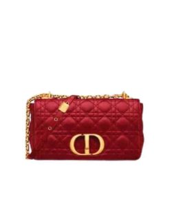 Dior Caro Bag Sand Medium Supple Cannage Calfskin Red 28Cm