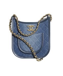 Chanel Hobo Handbag Washed Denim Gold Tone Metal Blue 24Cm As4532 B16714 Nx158