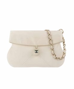 Chanel Leather Cue Ball Foldover Bag Ivory 26Cm