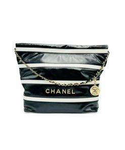 Chanel 22 Small Handbag Black White Gold Tone Metal 30Cm As3260