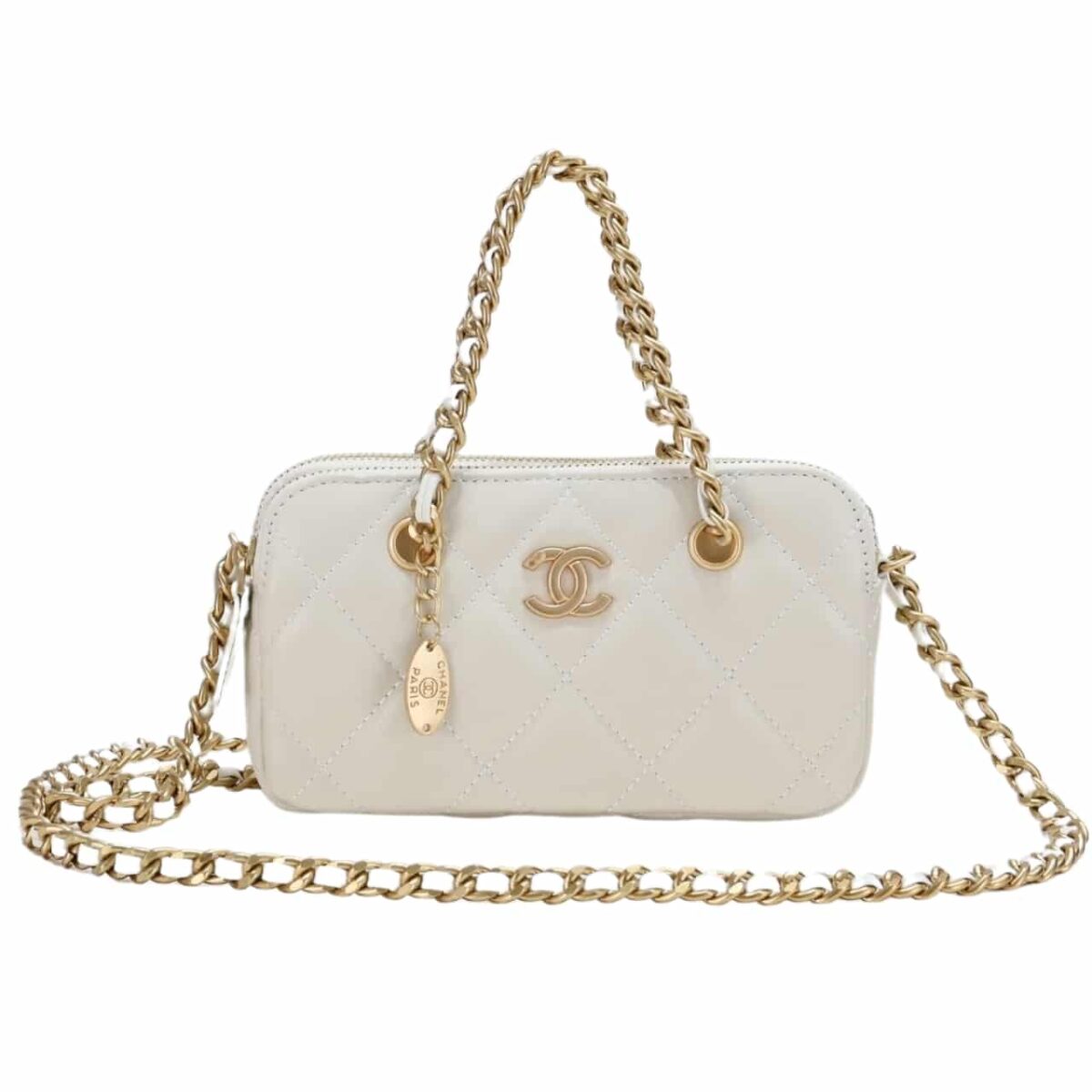 Chanel Handbag Gold Tone Metal White 20Cm - Image 1