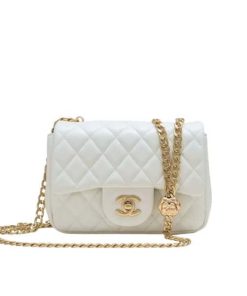Chanel Mini Flap Bag With Flower Chain White 18Cm