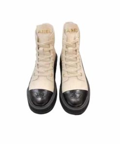 Chanel Cc Lace Up Boot White Black