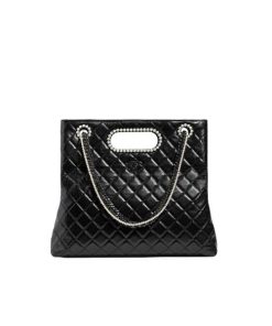 Chanel Timeless Rare Pearl Black Lambskin Shoulder Bag Tote Minaudière Clutch 33Cm