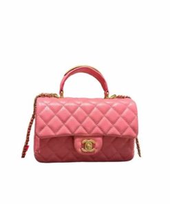 Chanel 22B Flap Bag With Gold Hardware Top Handle Pink 20Cm As2431