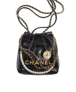 Chanel 22 Mini Handbag Crystal Pearls Black 22Cm As3980 B10672 94305
