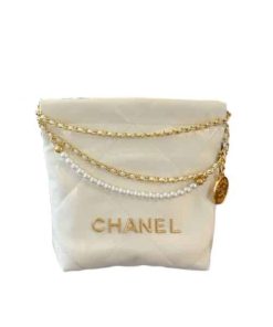 Chanel 22 Mini Handbag Crystal Pearls White 22Cm As3980