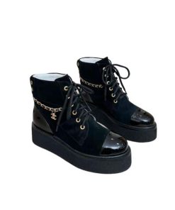 Chanel Chain Lace Up Boot Black G39332 X56706 94305