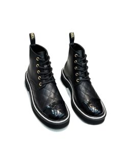 Chanel Cc Cap Toe Boots Quilted Black