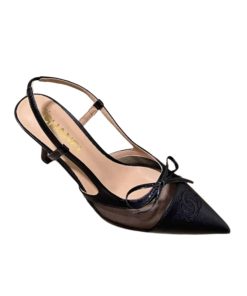 Chanel Cc Toe Cap Bow Slingback Pumps Black