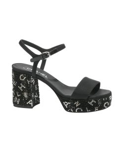 Chanel Sandal Pump Stone Beads Black Silver G45365 B15306 Nu665