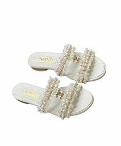 Chanel Mule Slippers Pearl Tweed White