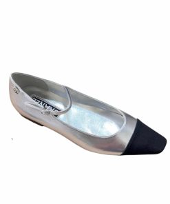 Chanel Square Toe Ballet Flats Black Silver