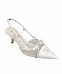 Chanel Cc Toe Cap Bow Slingback Pumps White