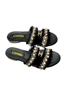 Chanel Mule Slippers Pearl Tweed Black