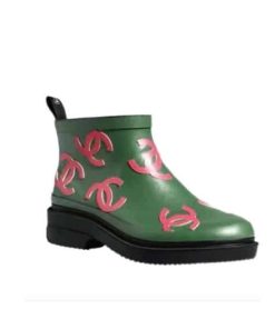 Chanel Short Boots Rain Green Red