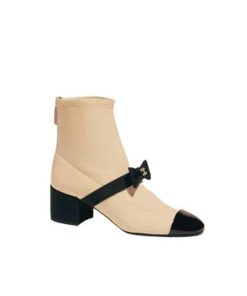Chanel Short Boots Stretch Lambskin Patent Calfskin Beige And Black