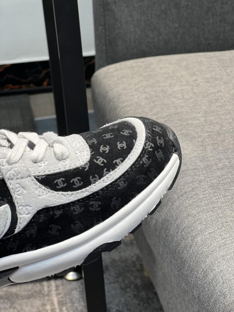 Chanel Cc Embossed Logo Suede Black White - Image 3