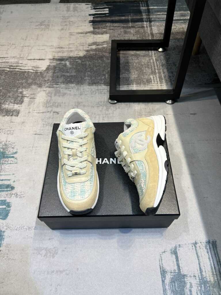 Chanel Coton Tweed Suede Calfskin Sneakers Turquoise - Image 4
