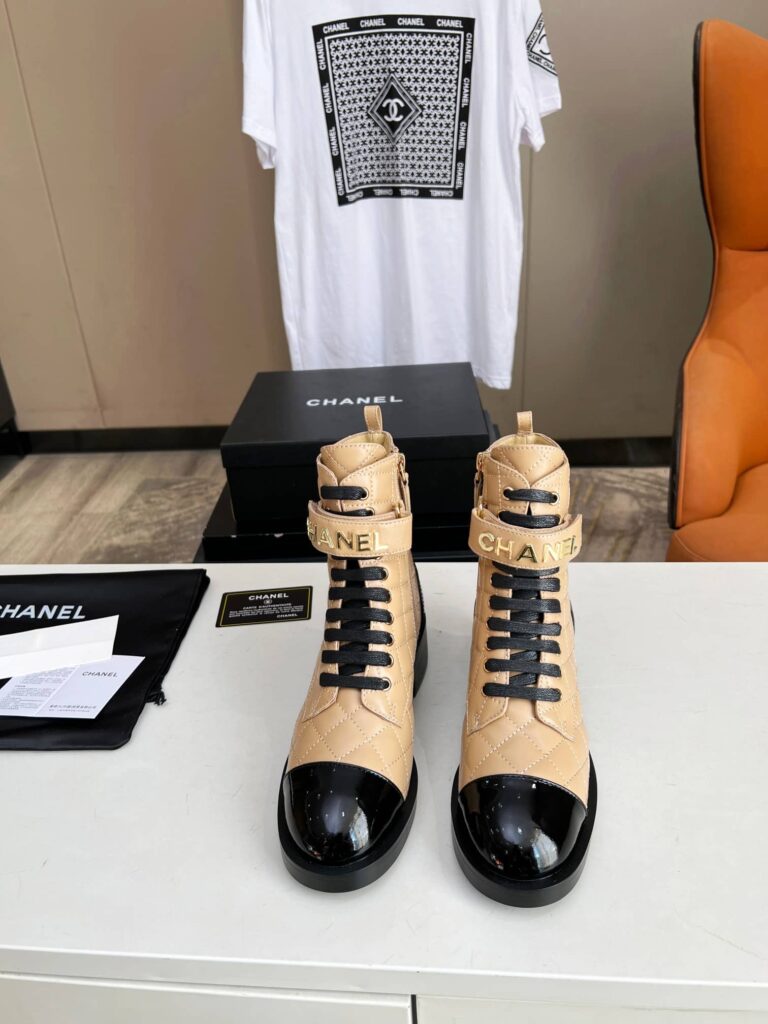 Chanel Combat Boots Lambskin And Patent Calfskin Beige - Image 4