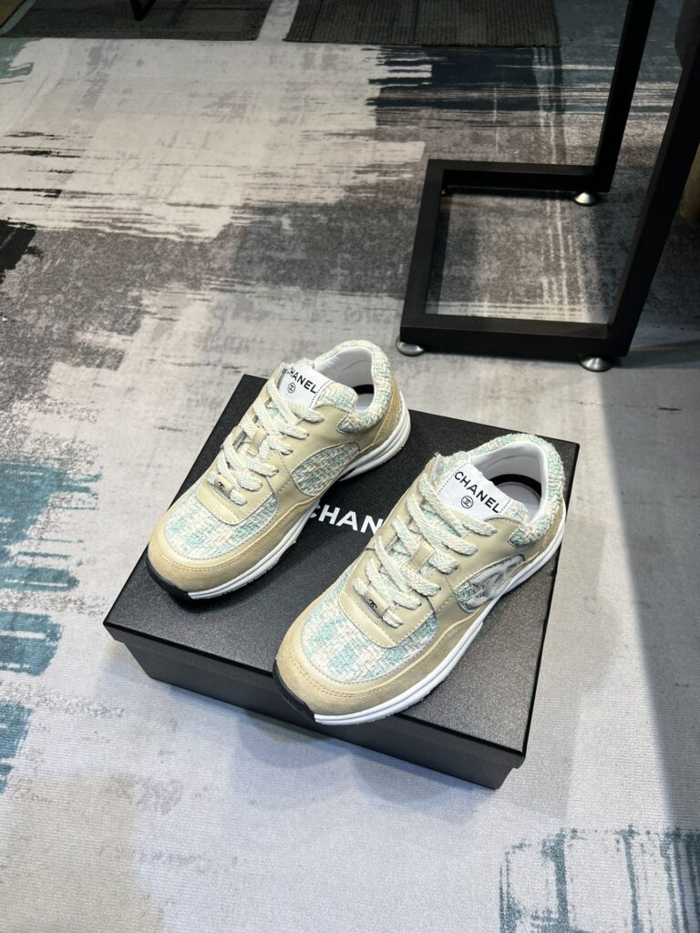 Chanel Coton Tweed Suede Calfskin Sneakers Turquoise - Image 5