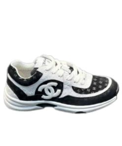 Chanel Cc Embossed Logo Suede Black White