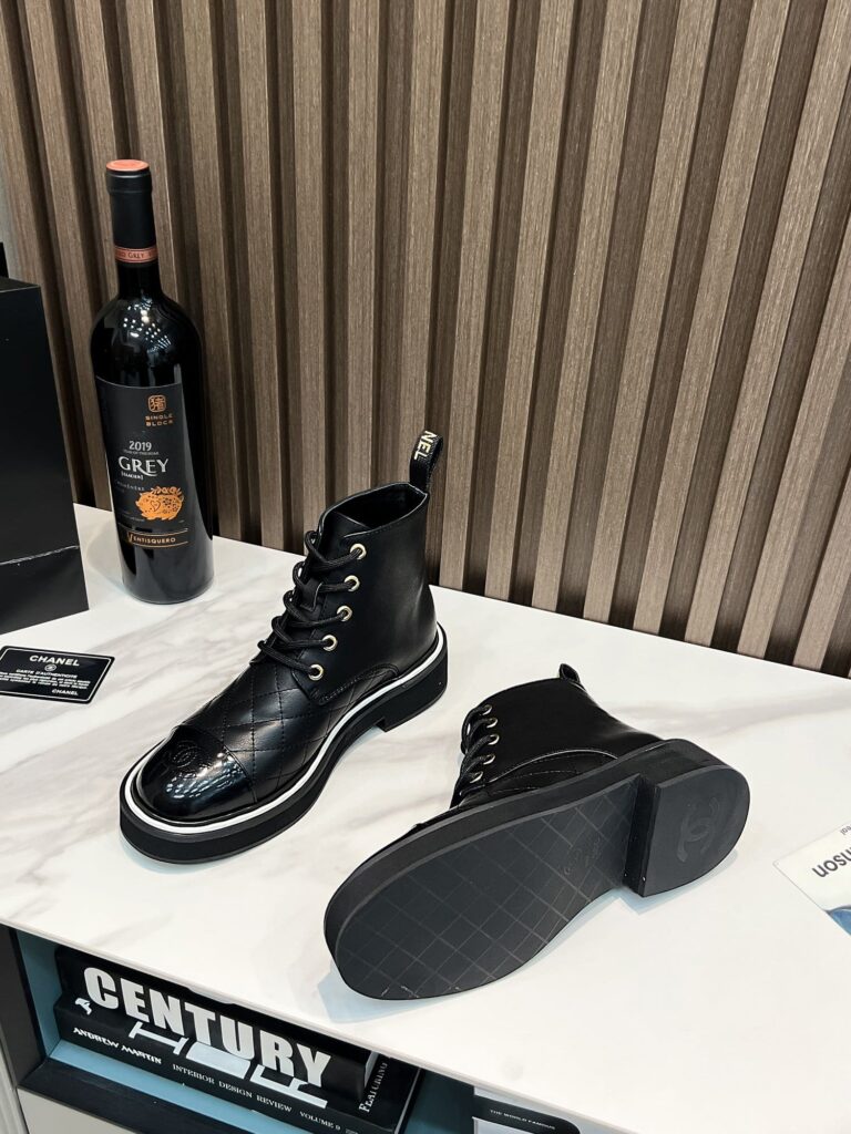 Chanel Cc Cap Toe Boots Quilted Black - Image 6