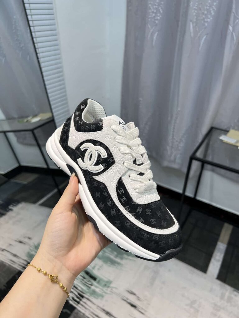 Chanel Cc Embossed Logo Suede Black White - Image 6