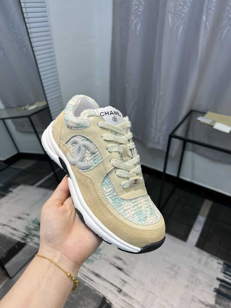 Chanel Coton Tweed Suede Calfskin Sneakers Turquoise - Image 6