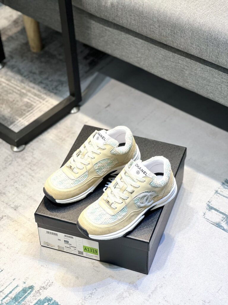 Chanel Coton Tweed Suede Calfskin Sneakers Turquoise - Image 7