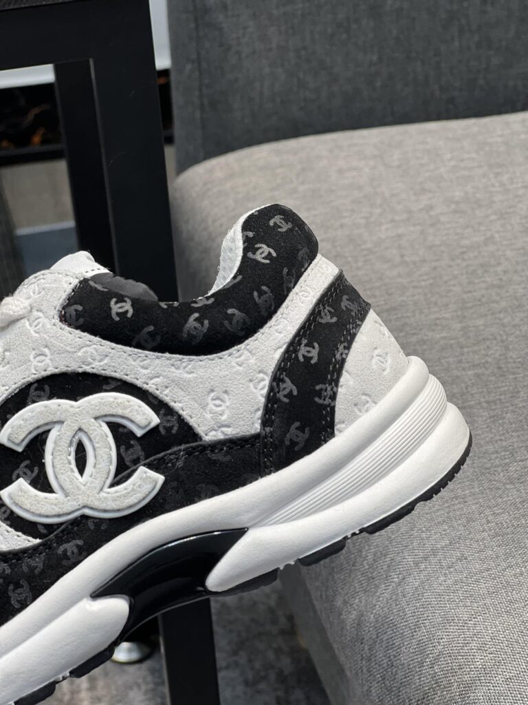 Chanel Cc Embossed Logo Suede Black White - Image 8