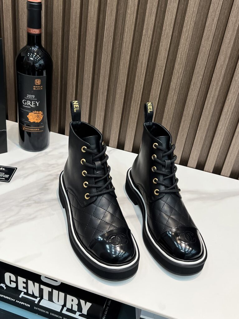 Chanel Cc Cap Toe Boots Quilted Black - Image 9