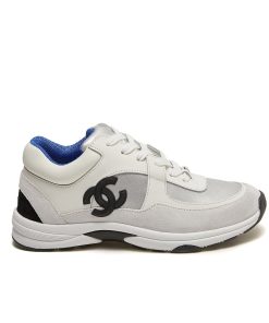 Chanel Suede And Leather Cc Low Top Sneakers White Blue