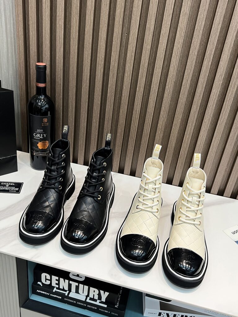 Chanel Cc Cap Toe Boots Quilted Black - Image 10