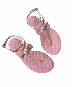 Chanel Pink Quilted Leather With White Camellia Cc Logo Bow Thong Sandals