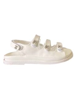 Chanel Triple Velcro Strap Sandals White G45628