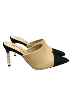 Chanel Mules Lambskin Grosgrain Beige