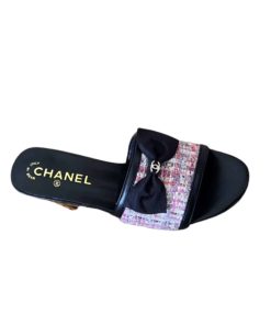 Chanel Grosgrain Ribbon Bow Mule Tweed Pink G45691